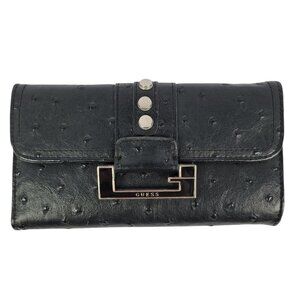 Guess Y2K Black Faux Ostrich Tri-Fold Wallet Clutch